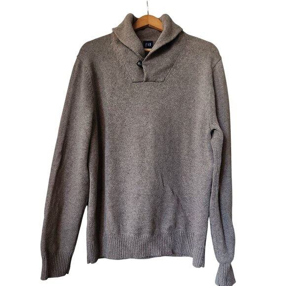 Gap Shawl Collar Pullover Elbow Patch Sweater Brown Cotton Wool Men's Size L - Picture 1 of 8